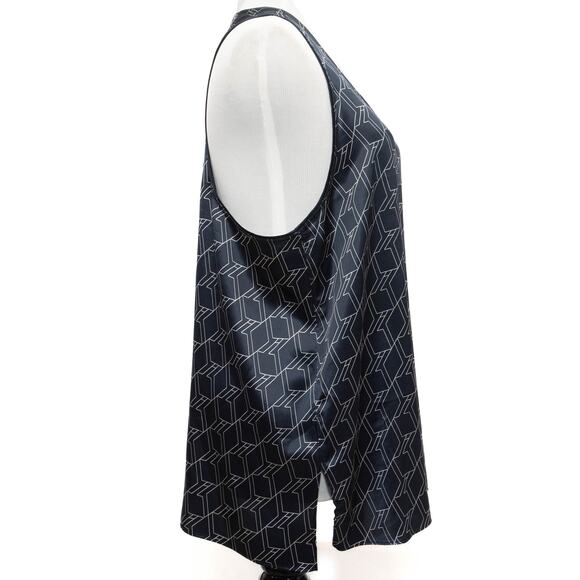 Rag & Bone Hill Navy Blue 100% Silk Geometric Print Sleeveless Top Size Large - Picture 4 of 8